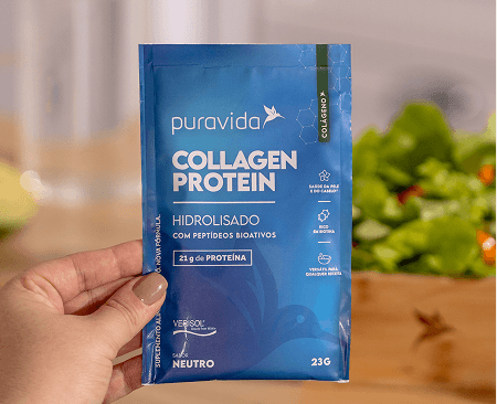 Collagen Protein Neutro com scoop e morangos Collagen Protein Neutro com scoop e morangos