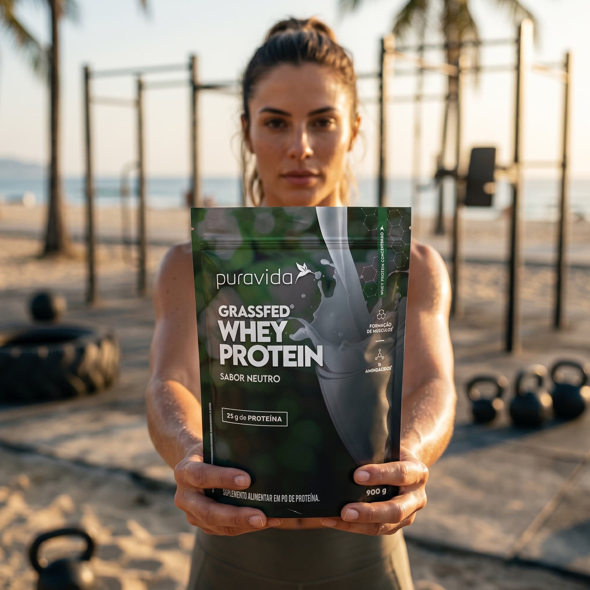 Mulher com Whey Grassfed Neutro na academia Mulher com Whey Grassfed Neutro na academia