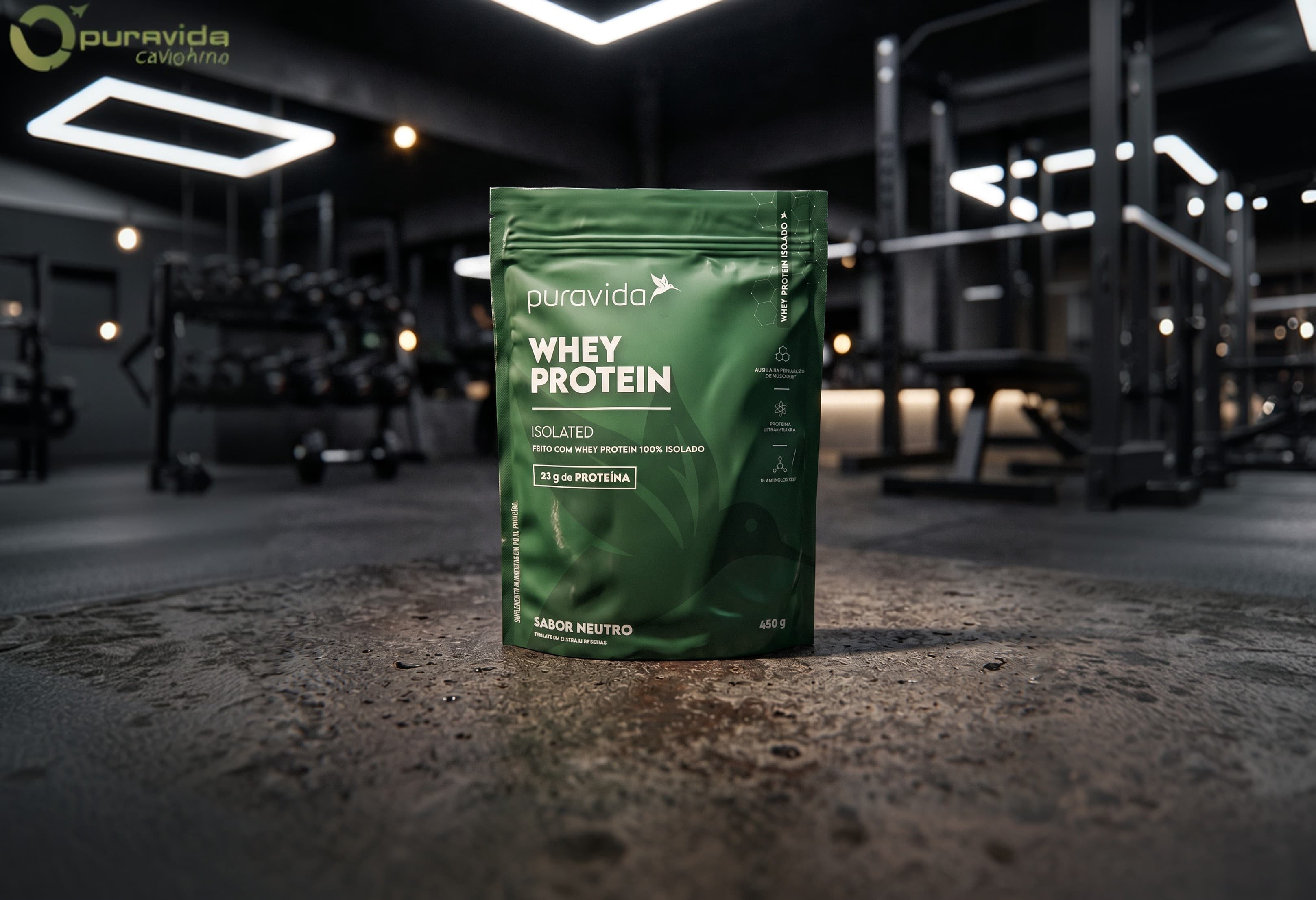 Academia com Whey Protein Isolado Puravida em destaque