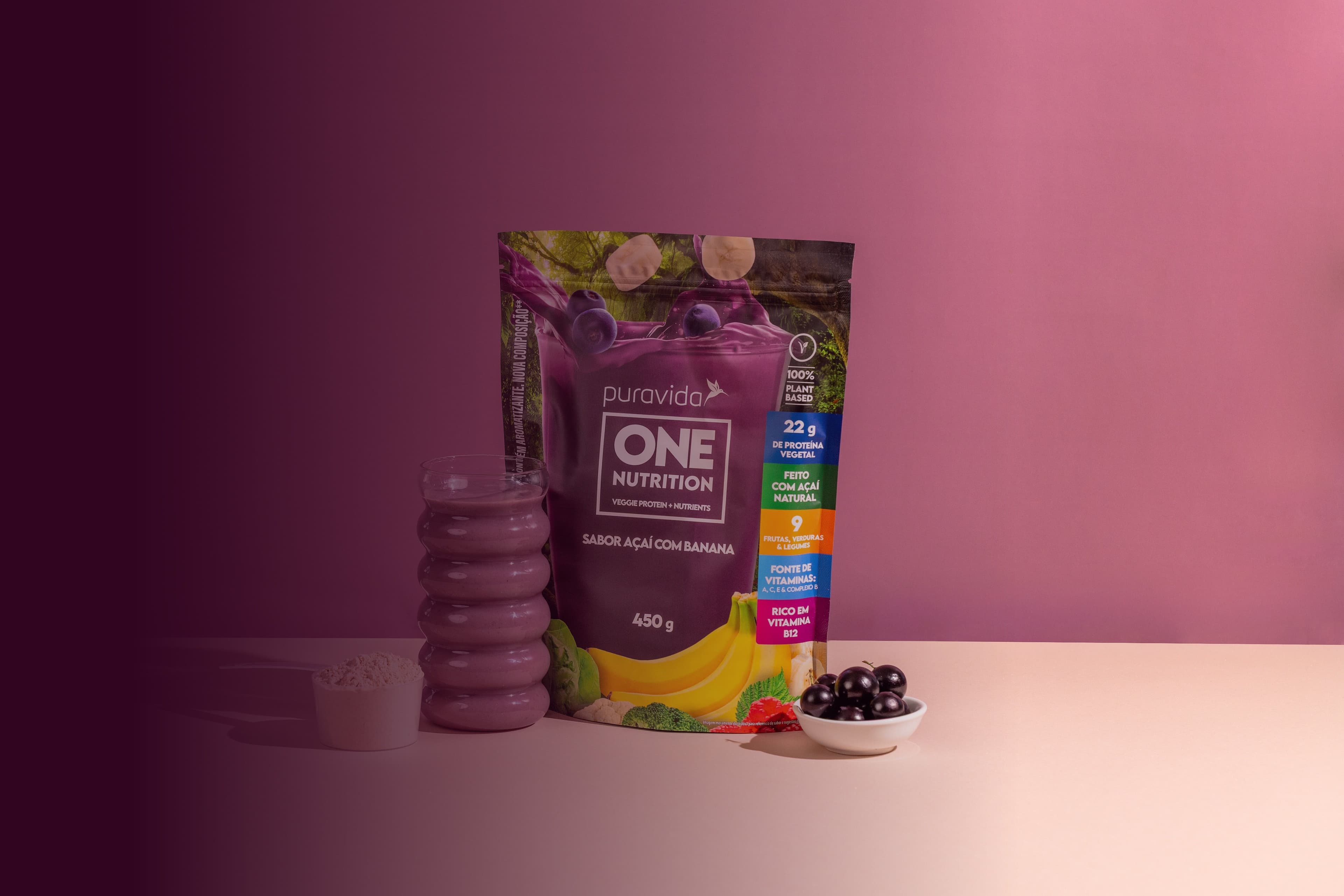 Pouch One Nutrition açaí com copo e scoop Pouch One Nutrition açaí com copo e scoop
