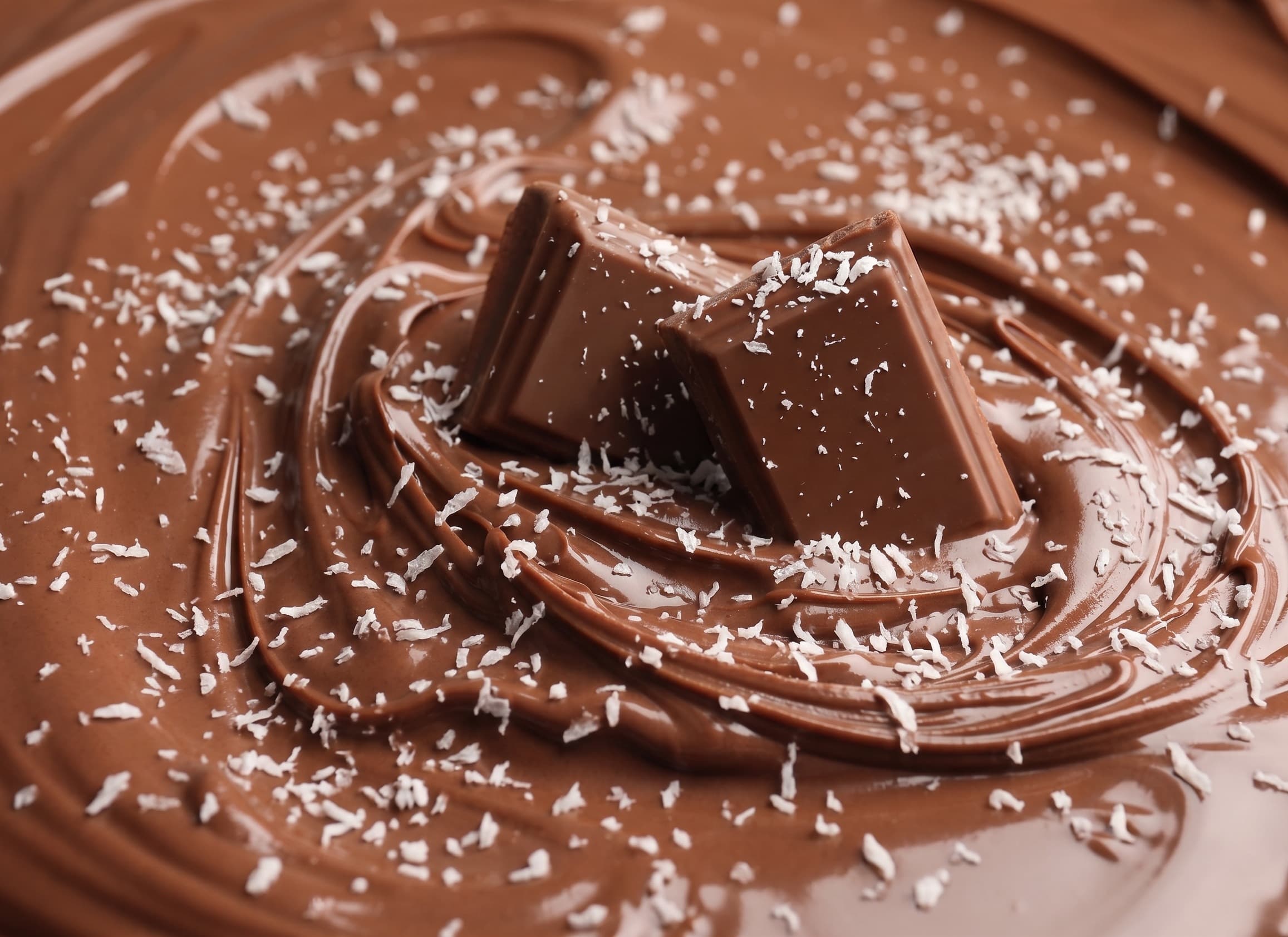 Chocolate derretido com coco ralado Chocolate derretido com coco ralado